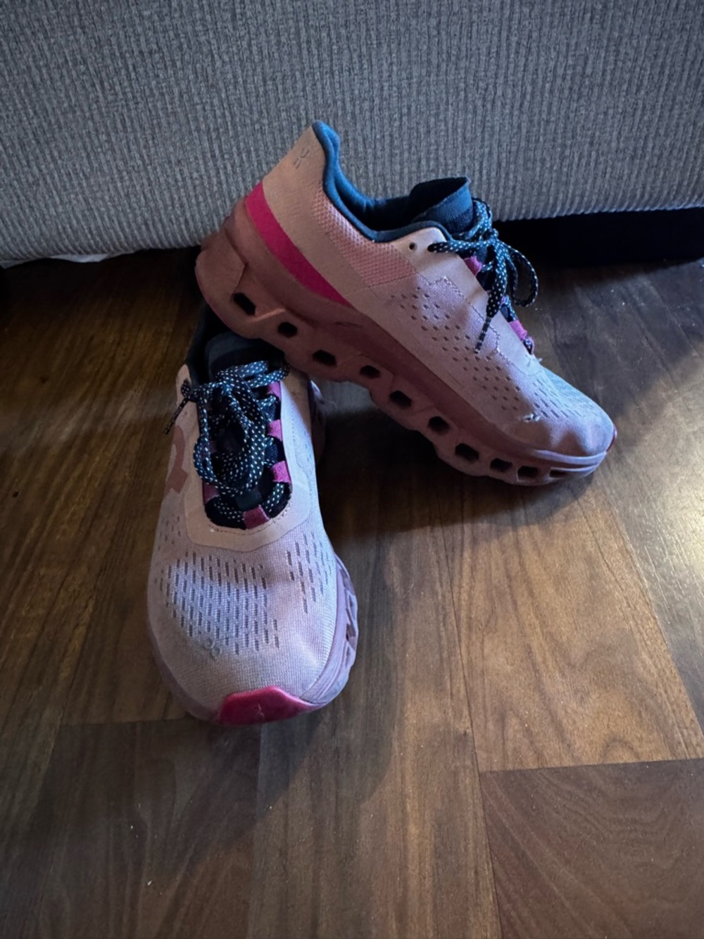 On Cloudmonster Women's Peach & Hot Pink Running Shoes - Picture 2 of 6